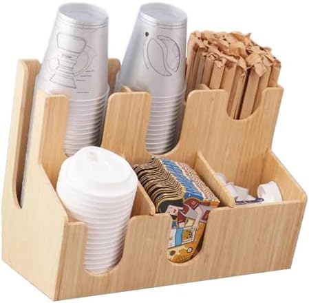 Coffee Station Organizer for Counter, Wood Coffee Pods Holder Storage Basket, Tea Condiment Storage Organizer, Rustic Wood Bar Decor for Accessories,Bamboo 05 by Unknown