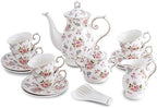 Agyiuns Tea Set 21Pcs ceramic 6 tea cups and saucers, sugar and creamer set,Teapot for Adults,Tea Party (small crushed flower) by Agyiuns