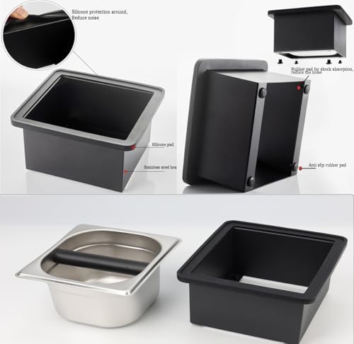 Coffee Knock Box, Stainless Steel Coffee Espresso Knock Box Coffee Grounds Bin with Noise Reduction Rubber Ring, Barista Espresso Machine Accessories - Image 3