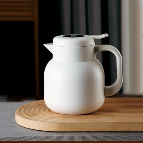Household Thermal Teapot for Keeping Hot,Thermal Coffee Carafe Double Wall Stainless Steel Vacuum Flask with Detachable Tea Strainer, Tea Infuser(White,1L) by LEIYTFE