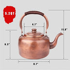 QQXX Whistling Kettle Teapot,Premium Copper Tea Kettle for Stove Top,Rustic Tea Pot with Ergonomic Handle,Work for All Stovetops(5.2 QT, Brown) - Image 3