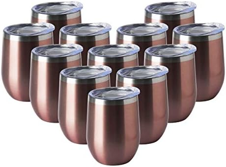HASLE OUTFITTERS 12oz Wine Tumbler with Lid Stemless Wine Glasses Double Wall Vacuum Travel Mugs stainless steel Coffee Cup for Cold & Hot Drinks Wine Coffee Cocktails Beer 12 Pack Rose Gold by HASLEOUTFITTERS
