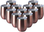 HASLE OUTFITTERS 12oz Wine Tumbler with Lid Stemless Wine Glasses Double Wall Vacuum Travel Mugs stainless steel Coffee Cup for Cold & Hot Drinks Wine Coffee Cocktails Beer 12 Pack Rose Gold by HASLEOUTFITTERS