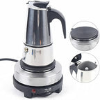 Xuthusman 200ml/300ml/450ml Mocha Coffee Pot+Electric Stove Espresso Coffee Maker Stainless Steel Stovetop Moka Pot,4/6/9cups (silver+black，200ml/4 Cups) - Image 2
