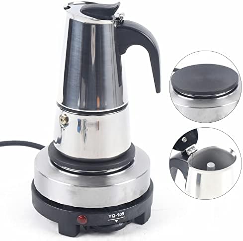 Xuthusman 200ml/300ml/450ml Mocha Coffee Pot+Electric Stove Espresso Coffee Maker Stainless Steel Stovetop Moka Pot,4/6/9cups (silver+black，200ml/4 Cups) - Image 2