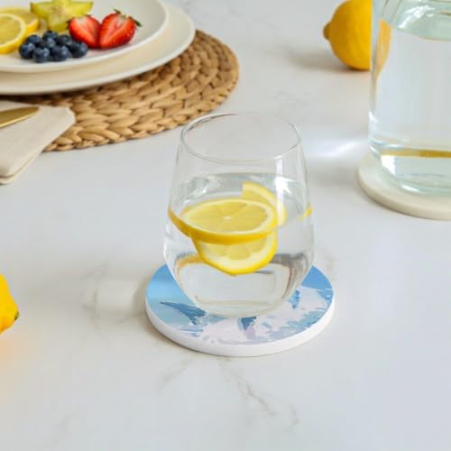 Blue Whale Drink Coasters Set of 4 with Holder, Absorbent Round Ceramic Coasters for Desk, Clouds Natural Landscape Cup Mats for Home Kitchen Office Party Coffee Table Decoration Supplies - Image 2