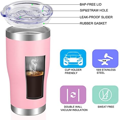 VEGOND 20oz Tumbler Stainless Steel Tumbler Cup with Lid And Straw Vacuum Insulated Double Wall Travel Coffee Mug(Pink 6 Pack) - Image 3