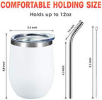 COMOOO 12oz Wine Tumbler with Lid and Straw, Stainless Steel Stemless Wine Glass, Double Wall Vacuum Insulated Wine Tumbler Cup, Cocktails,Beer,Champaign, White, 8 Pack - Image 3