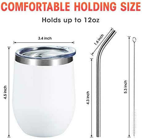 COMOOO 12oz Wine Tumbler with Lid and Straw, Stainless Steel Stemlss Wine Glass, Double Wall Vacuum Insulated Wine Tumbler Cup for Wine, Cocktails, Champaign, White, 16 Pack - Image 3