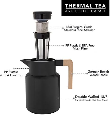 Thermal Coffee Carafe 50 Oz - Insulated Stainless Steel with Tea Infuser - Image 2