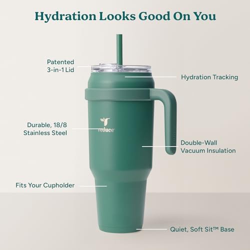 REDUCE 50 oz Stainless Steel Tumbler with Handle - Dual-Wall Vacuum Insulated Travel Mug, Sweat-Proof Lid & Reusable Straw - Keeps Drinks Cold for 24 Hrs, Fits Cupholders, Dishwasher Safe - Alpine - Image 4