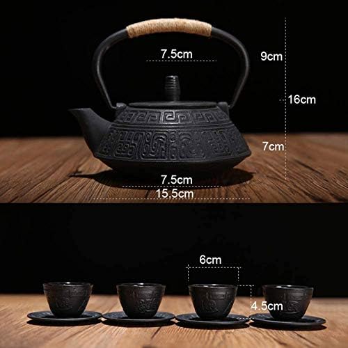 900ML Black Cast Iron Tea Kettle Set, Japanese Tetsubin Tea Kettle with 4 Cups and Stainless Steel Filter,Handmade Gift Box - Image 4