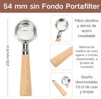 54mm Bottomless Portafilter, Stainless Steel Naked Portafilter for 8 Series Coffee Machines with 54mm Filter Basket, Compatible with 870, 880 (Type Beech Wood) - Image 2