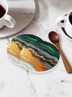Coasters for Drinks Set of 6 with Holder Green Ombre Yellow Marble Texture Wave Natural Gradient Ceramic Cup Mat, Absorbent Ceramic Stone Coasters with Cork Base for Coffee Cups Home Decor 4 Inch - Image 3