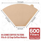 600 Count #4 Cone Coffee Filters, Disposable Unbleached Natural Paper Filters for 8–12 Cup Drip & Pour Over Coffee Makers, Compatible with Ninja & Cuisinart Coffee Makers - Image 2