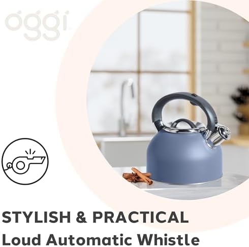 OGGI Tea Kettle for Stove Top - 64oz / 1.9lt, Stainless Steel with Loud Whistle, Ideal Hot Water Kettle and Water Boiler - Blue - Image 4