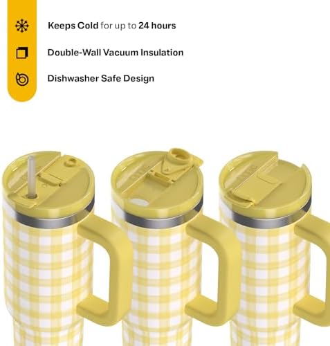 RTIC 30oz Road Trip Tumbler, Insulated, Ceramic Lined, Sunlight Gingham - Image 2