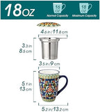 vancasso Ceramic Tea Mug with Infuser and Lid, 18 Ounce Bohemian Loose Leaf Cup, Microwave & Dishwasher Safe, Perfect for Tea, Coffee, Sage-Scarlet Floral - Image 2