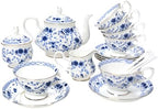 Bone China Tea Set, 21-Pieces Porcelain Tea Set for Adults, Tea Cups And Saucers for 6, with Teapot, Spoons, Sugar Bowl, Creamer Pitcher, Vintage Tea Set for Women Tea Party,Gift Box (Blue) by LEPOTOCLO