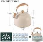 Tea Kettle for Stove Top, 2.5 Quart Whistling Tea Kettle, Stainless Steel and Wood Pattern Folding Handle, Beige - Image 7
