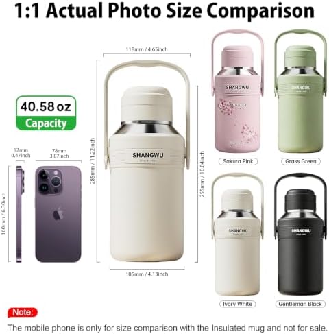 SHANGWU 40OZ Large Insulated Tumbler, 316 Food Grade Stainless Steel Vacuum Travel Cup, 24H Hot Cold for Camping Sports Outdoor (Ivory White-40OZ 316 Stainless Steel Vacuum Insulated Water Bottle) - Image 2