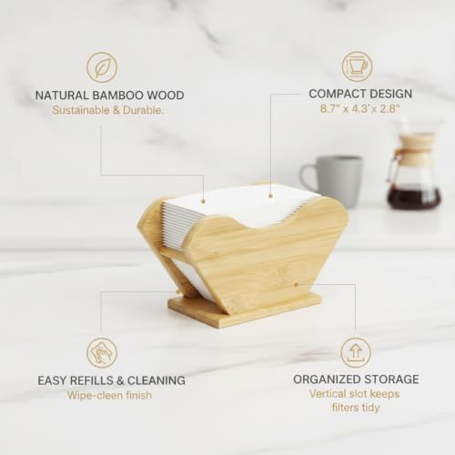 Bamboo Coffee Filter Holder Stand - Vertical Countertop Organizer for Kitchen Storage, Natural Wood Rack for Paper Filters, 8.7 x 4.3 x 2.8 Inches - Image 5