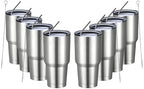 MEWAY 30oz Insulated Tumbler With Lids and Straws,Stainless Steel Double Vacuum Coffee Tumbler Cup, Brush, Durable Powder Coated Coffee Cup for Cold & Hot Drinks, Office, Travel(Silver,8 PACK) by MEWAY
