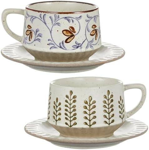 LemonRoad Vintage Tea Cup and Saucer, Set of 2, Leaves Tang Grass by Unknown