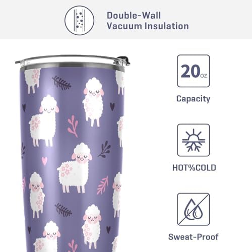 Cute Sheeps Hearts Insulated Tumbler Coffee Mug Double Wall Vacuum Travel Mug with Straw and Lid Stainless Steel 20 oz - Image 4