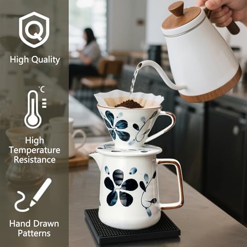 Ceramic Pour Over Coffee Maker Set, Ceramic Coffee Dripper with Single Hole, Coffee Pot & 100 Paper Filters for Home, Travel, Camping (1-4 Cup) - Image 2