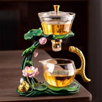 Glass Teapot with Infuser Chinese Gongfu Tea Set,6 cups,Magnetic Semi Automatic Design for Loose Leaf Tea - Image 3