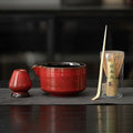 Matcha Blender Set Bamboo Tea Brush Teaspoon Ceramic Tea Bowl Tea Stand Matcha Tool Set Red by POWLAB