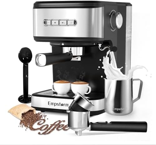 20 Bar Espresso Machine with Milk Frother Steam, Stainless Steel 1100W by Empstorm