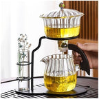 YUDIZWS Lazy Kung Fu Glass Tea Set Semi Automatic Tea Set I Glass Teapot with Infuser for Magnetic Water Flow Wooden Glass Teapot Set Excellent Gift for Tea Lovers,A by YUDIZWS