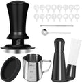 Spring-Loaded Espresso Tamper Set - 6-in-1 Barista Tools with Milk Pitcher, Latte Art Pen/Stencils, Stirring Spoon & Tamper Mat for Home Coffee Lovers (58mm-7set) by Bifrgmy