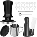 Spring-Loaded Espresso Tamper Set - 6-in-1 Barista Tools with Milk Pitcher, Latte Art Pen/Stencils, Stirring Spoon & Tamper Mat for Home Coffee Lovers (58mm-7set) by Bifrgmy