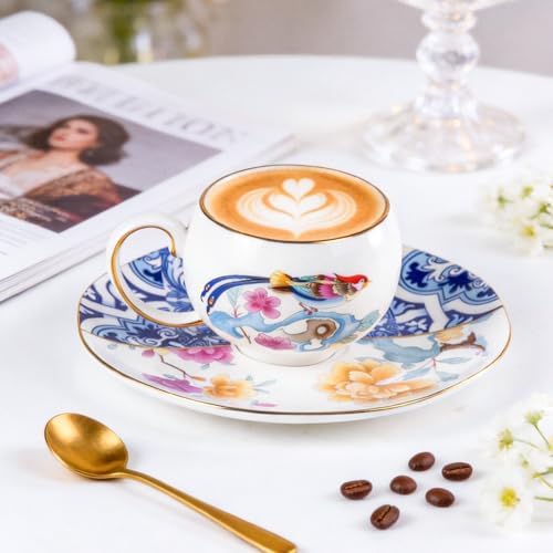 KAMMAK Tea Cups and Saucers Set of 2, Fine Bone China Coffee Cups, GH015 - Image 4