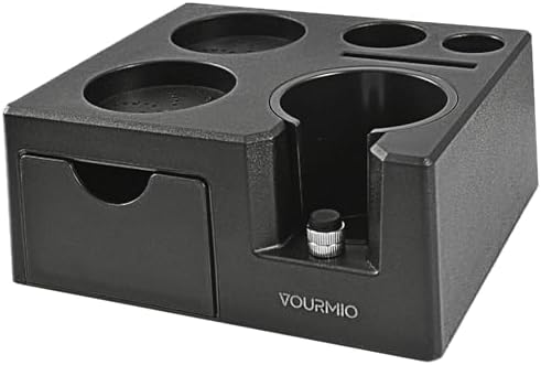 Espresso Tamping Station - 7 in 1 Espresso Coffee Organizer Box Fits for Storage 51/54/58MM Espresso Tamper, Distributor, Portafilter and Puck Screen Accessories, Plastic Tamp Station, Black by VOURMIO