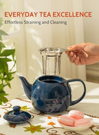Sweese Teapot, Porcelain Tea Pot with Stainless Steel Infuser, Blooming & Loose Leaf Teapot - 27ounce, Navy - Image 5
