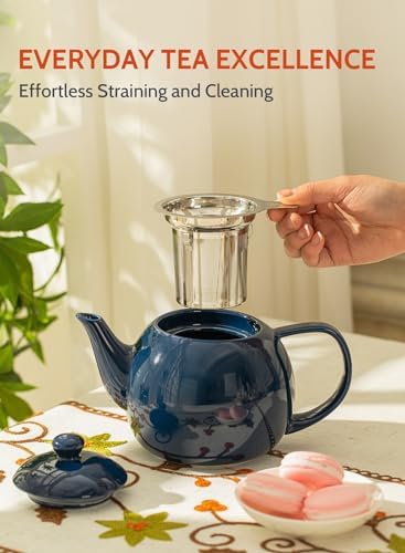 Sweese Teapot, Porcelain Tea Pot with Stainless Steel Infuser, Blooming & Loose Leaf Teapot - 27ounce, Navy - Image 5