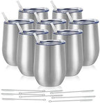 8 Pack 12Oz Stainless Steel Wine Tumblers, Insulated Wine Tumbler, Double Wall Insulated Wine Glass, Stainless Steel Stemless Wine Cups with Lids for Coffee, Wine, Cocktails, Champaign, Silver by Lifecapido