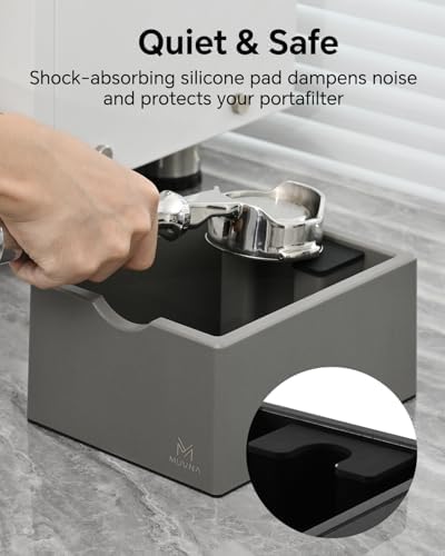Espresso Knock Box with Brush, Compact Coffee Grounds Container, Grey - Image 4