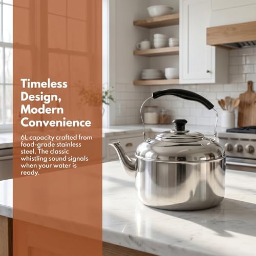 DOITOOL Stainless Steel Tea Kettle Stovetop 6L, Stovetop Tea Pot Food Grade Stovetop Whistling Tea Kettle Classic Stovetop Kettle Portable Camp Tea Pot for Home Outdoor Campfire Use - Image 5