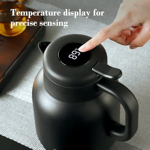 Household Thermal Teapot for Keeping Hot,Thermal Coffee Carafe Double Wall Stainless Steel Vacuum Flask with Detachable Tea Strainer, Tea Infuser(Black,1L) - Image 5