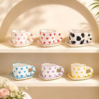 Heart Shaped Coffee Mug Set with Saucer and Spoon, Cute Cow Ceramic Tea Cup Set with Heart Handle, 260ML Latte Cappuccino Mug for Coffee Tea Hot Chocolate, Gift for Women Girls - Image 5