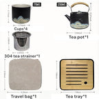 Chinese Tea Set – Black Porcelain Gongfu Teapot with 4 Black Cups & Tea Tray & Tea Strainer, Travel Tea Set with Carrying Case for Tea Ceremony, Daily Tea Ritual, Asian Style Gift - Image 2