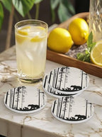 Coasters for Drinks Set of 8 Abstract Bear Family Forest Trees Natural Scenery Silhouette Ceramic Cup Mat, Absorbent Ceramic Stone Coasters with Cork Base for Coffee Cups Table Home Decor 4 Inch - Image 4