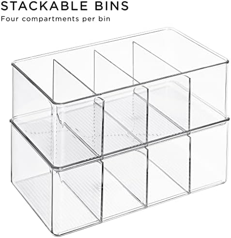 Sorbus Storage Bins with Dividers - Clear Plastic Organizer - Store Tea Bags, Spices, Seasonings, Drink Packets, Oatmeal - Snack Storage & Display Containers for Kitchen & Pantry (4 Pack) - Image 7