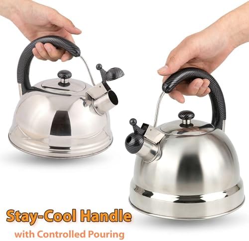 Creative Home 2.7 Qt 304 Stainless Steel Whistling Tea Kettle │ Polished Dome-Style Water Boiler with Heat-Resistant Cobra Handle and Loud Steam Signal │ Stylish Stove-Top Accessory and Gift - Image 5