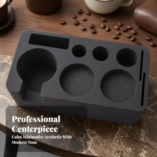 Yajuyi Coffee Tamper Kit Organizer | Easy-to-Clean, Silicone pressing Mat with Portafilter Stand, for home use, Black - Image 6